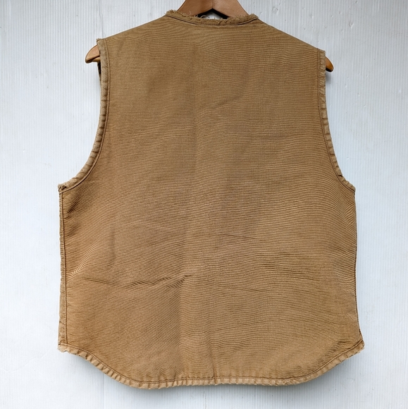 CARHARTT worn-in ripped distressed faded Sherpa lined tan duck vest coat - Picture 8 of 12